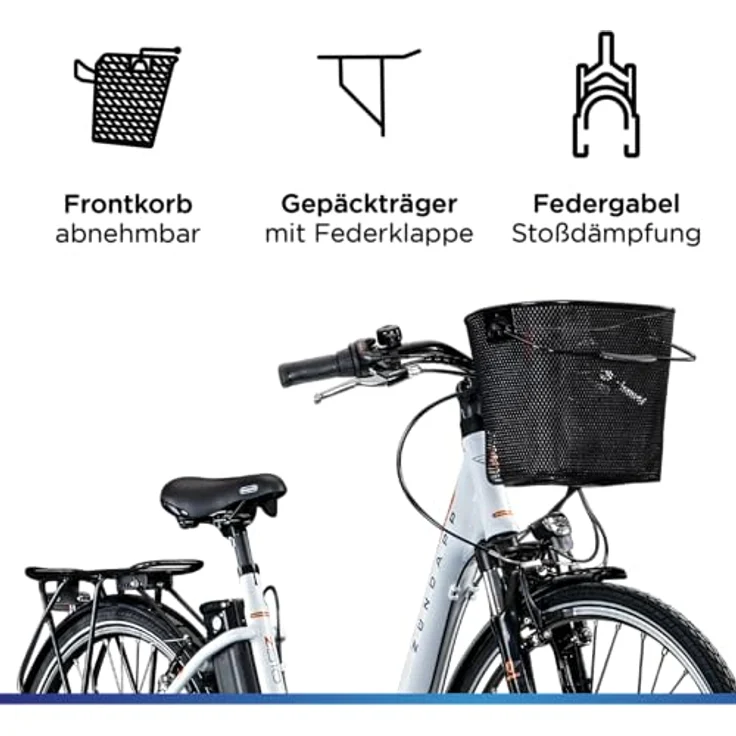 ZÜNDAPP E Bike Damen Fahrrad 28 Zoll | Ebike City Retro E-Bike 7 Gang Schaltung Rücktrittbremse | Elektro Fahrrad mit 375 Wh Akku Z517 (weiß/orange, 48 cm) – Bild 4
