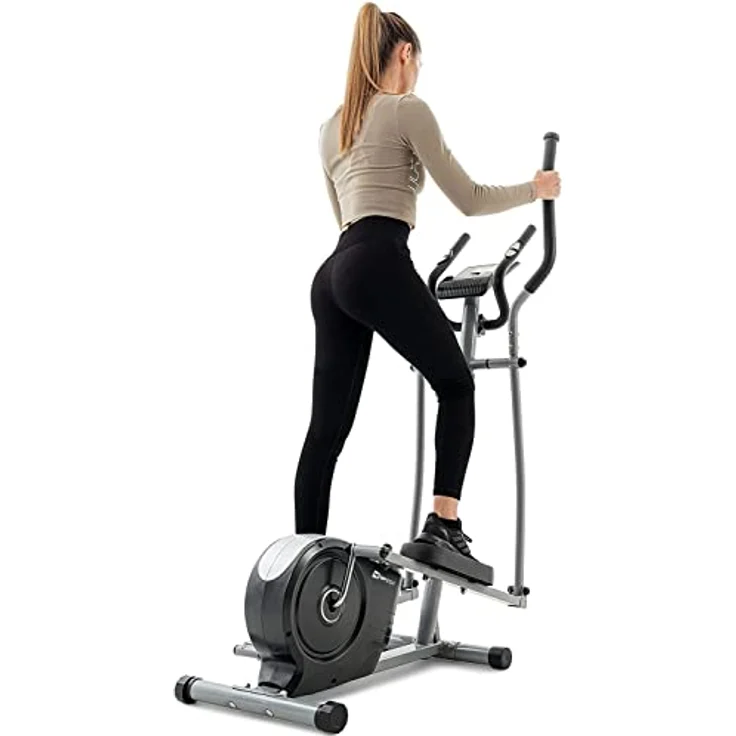 Hop-Sport HS-2050C Ellipsen Crosstrainer für Zuhause mit LCD-Display und Pulsmessung – sehr leiser Ellipsentrainer mit Magnet-Bremssystem und ergonomischen Handgriffen Silber – Bild 2