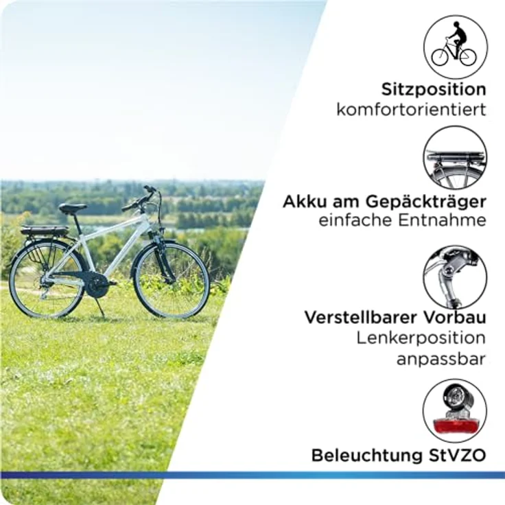 ZÜNDAPP Z802 E Bike Herren Trekking 155-185 cm Fahrrad 21 Gänge, bis 115 km, 28 Zoll Elektrofahrrad mit Beleuchtung und LED Display, Ebike Trekkingrad (weiß/grau, 48 cm) - Preisvergleich – Bild 5