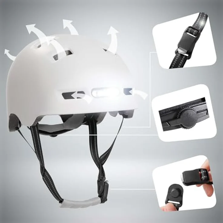 Crazy Safety Velohelm Matt White, Fahrrad- und Skaterhelm für Kopfgrößen 57-61 cm mit reflektierenden Riemen und leichtem Design – Bild 7
