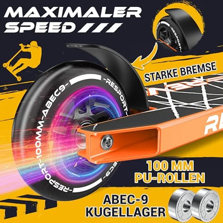 RE:SPORT® Stunt Scooter REVO, Profi Stuntroller für Kinder & Erwachsene mit Ständer, 100mm Polyurethan Wheels, Y-Bar, ABEC 9 Kugellager – Bild 5