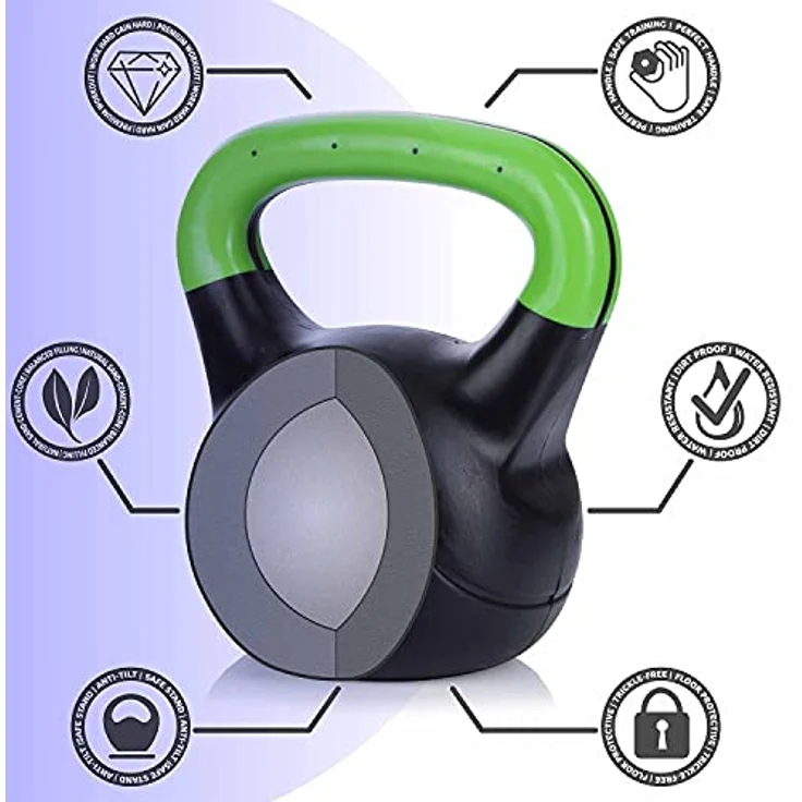 Body & Mind® Kettlebell Kugelhantel 2-20 kg - Workout Gewicht-Hantel für Kraft-Training - Profi Fitness Schwunghantel aus Kunststoff (e - 8 kg) – Bild 4