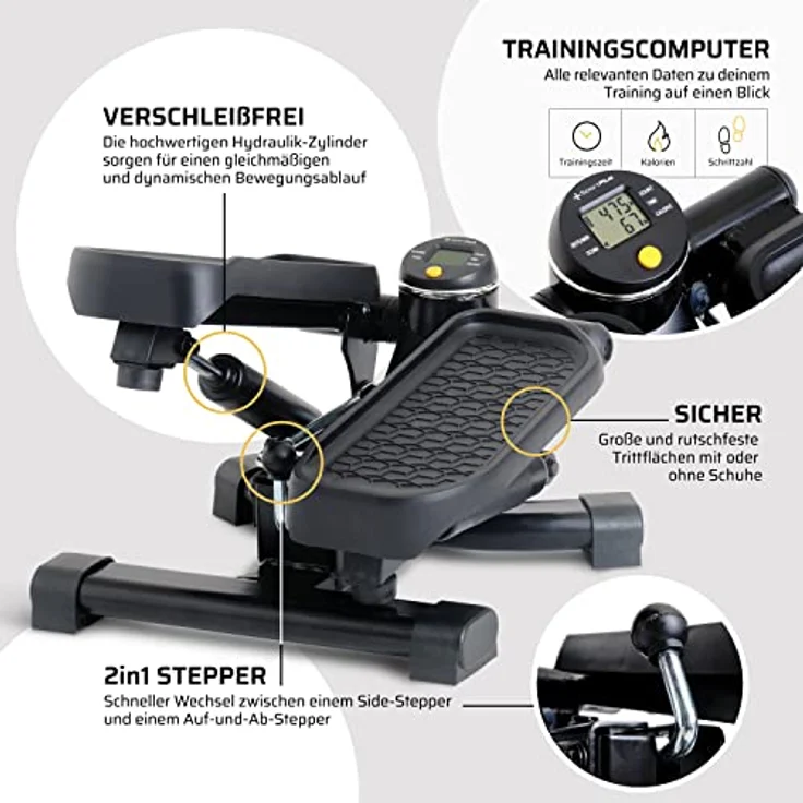 SportPlus 2-in-1 Mini-Stepper mit patentierter Umschalttechnik, Swing-Stepper und Auf-und-Ab-Stepper in einem Gerät, bis 100kg, verschleißfreie Hydraulik-Zylinder – Bild 4