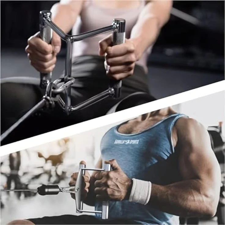 GORILLA SPORTS® Rudergriff Trizepsseil Set - mit/ohne Drehgelenk, Einzeln/Set, bis 200 kg Belastbar, gerändelt, aus Chrom - Parallelgriff, Kabelzuggriff, Seilzug Griff, Latzuggriff - Preisvergleich – Bild 3
