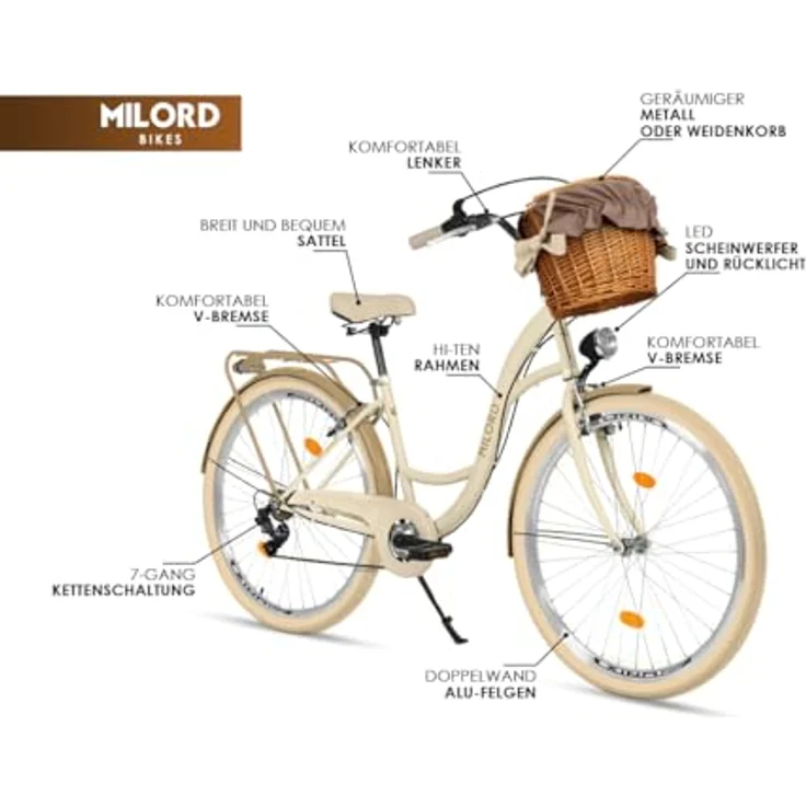 Milordbikes City-Fahrrad, Rot, 46 cm, Metallrahmen, leichtgängige 700C Reifen, vormontiert mit Gepäckträger – Bild 4