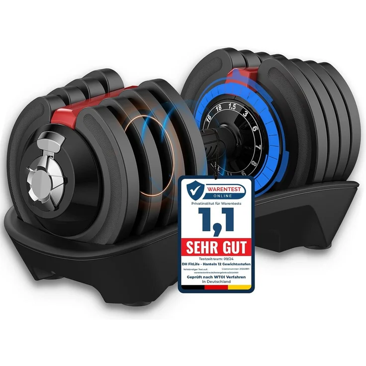 DH FitLife Verstellbare Hanteln, 1,5 bis 18 KG mit 12 Gewichtsstufen, ergonomische Schnellverstellung, Gusseisen Hantelscheiben für Krafttraining & Muskelaufbau