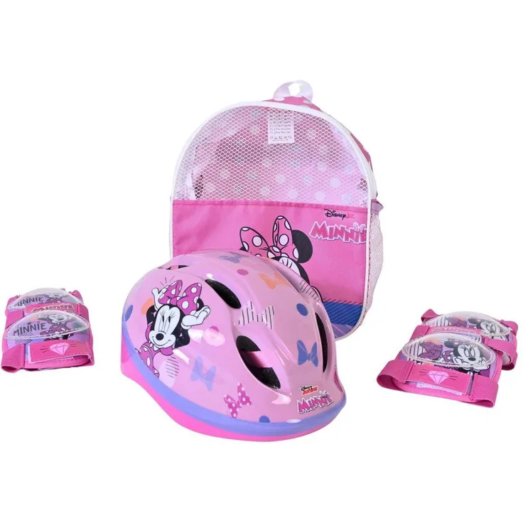 Volare Minnie Mouse Kinderfahrradhelm, Schutzset mit Knieschonern und Ellbogenschoners, Größe 52-56 cm, Lila