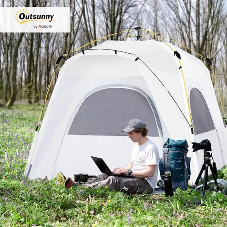 Outsunny Pop Up Kuppelzelt für 4 Personen, UV 50+, 4 Türen, 1,9 m Firsthöhe, 1000 mm Wassersäule, leicht und stabil für Camping und Garten – Bild 2