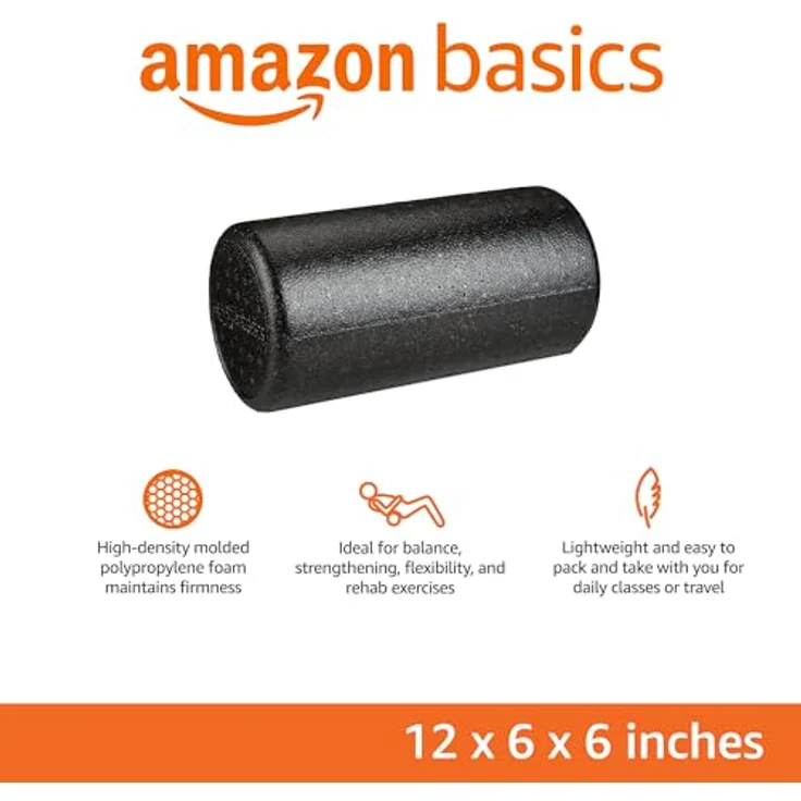 Amazon Basics Hochdichte Schaumstoffrolle, rund - 30 cm, schwarz, ideal für Balance- und Krafttraining, leicht zu reinigen und zu transportieren – Bild 2