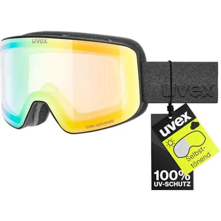 Uvex pyrit V, selbsttönende Skibrille mit variomatic Scheibentechnologie, zylindrischer Doppelscheibe und blitzschneller Anpassung an Lichtverhältnisse, black matt/green-clear, one size – Bild 1