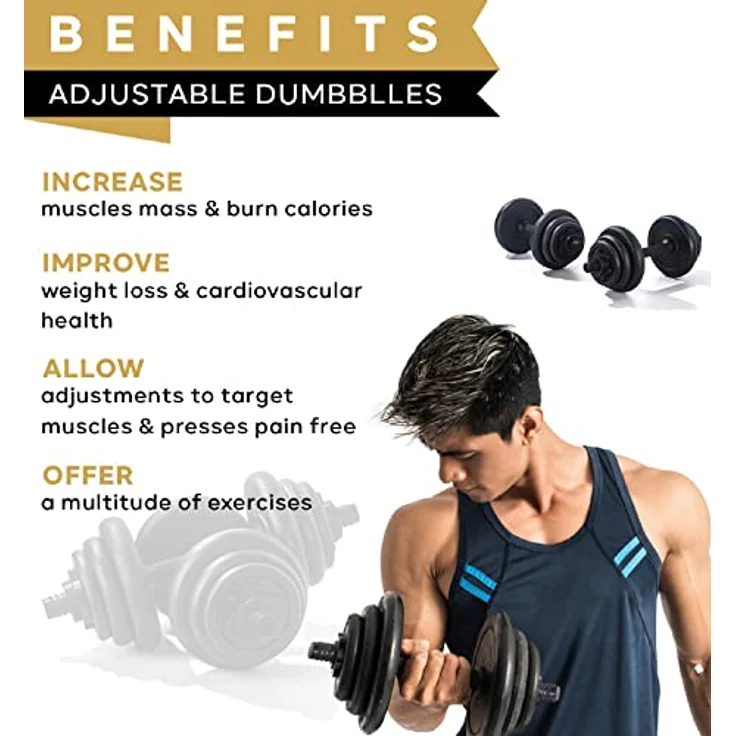 BnB Sports Bodybuilding Hantelset, verstellbare Hanteln mit Gusseisen und Vollsilbergewichten, 15 & 20 kg, Spinlock Kragen, gerändelte Stangen, inkl. transportierbarem Koffer – Bild 5