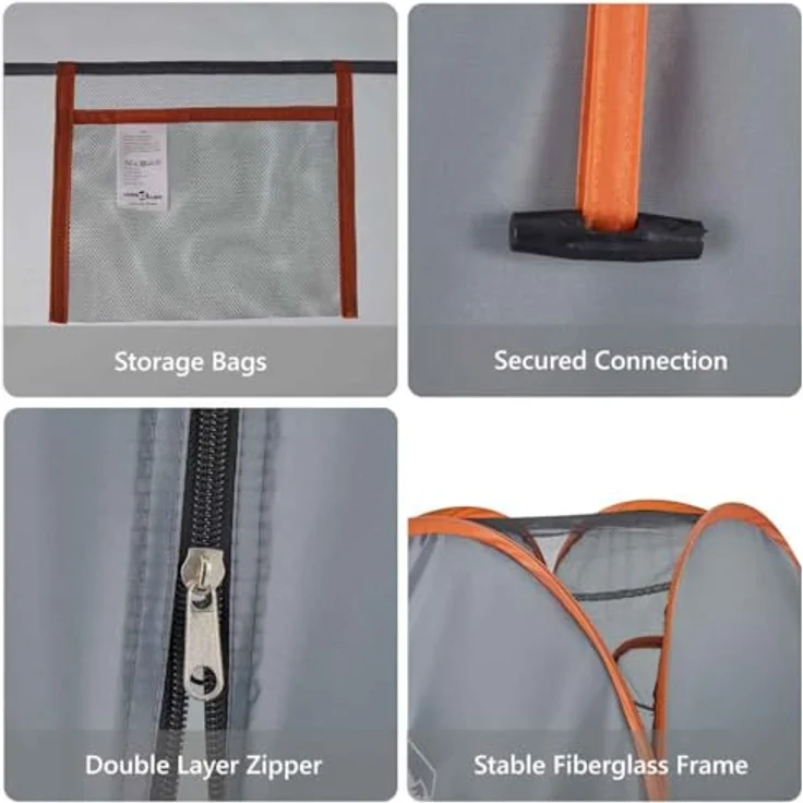 vidaXL Umkleidezelt, Pop-Up, wasserdicht, grau-orange, 2,20 kg, mit abnehmbarem Überzelt und Tragetasche – Bild 5