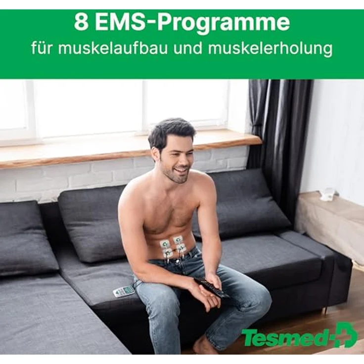 TESMED Fit 5.4, Muskel Elektrostimulator für EMS, TENS und Massage, 22 Programme, 6 anpassbare, schwarz – Bild 4
