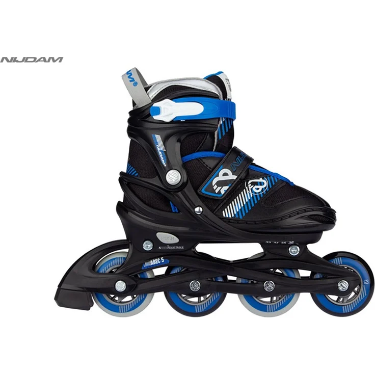 Nijdam Go Crossing Skate Jr, verstellbare Inlineskates für Kinder, Größe 37-40, schwarz, mit schockabsorbierenden Rädern und ABEC-5 Lagern