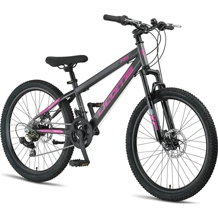 Licorne Bike Thunder Premium Mountainbike, 24 Zoll, Anthrazit/Rosa, Discbremse, robust und hochwertig, für alle Altersgruppen – Bild 1