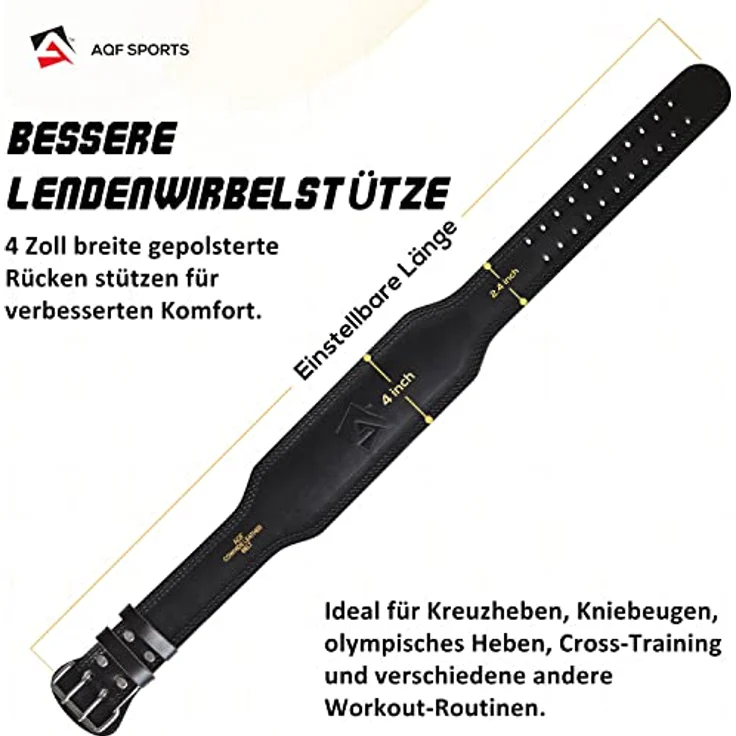 AQF Gewichthebergürtel Leder Kuhhaut Kraftraining Gürtel, Lendenwirbelstütze Gürtel Mit Wildlederfutter Stahl Schnalle Trainingsgürtel, Bodybuilding Gürtel Herren Damen – Bild 3