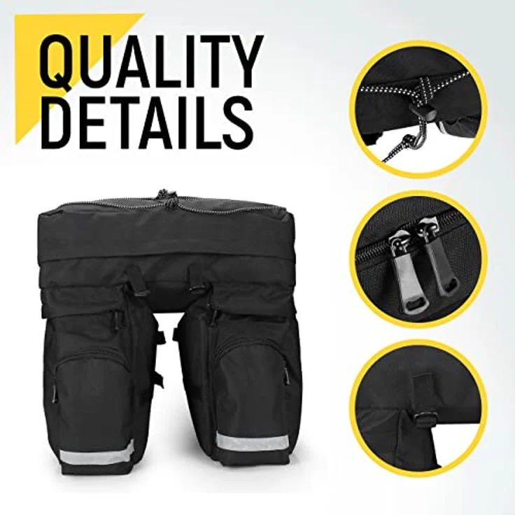 Wozinsky Fahrradtasche Pannier Doppeltasche mit 60L Kapazität, trapezförmigem Design und abnehmbarer Obertasche, schwarz – Bild 3