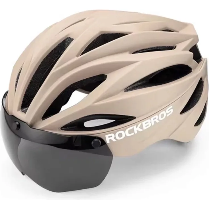 Rockbros Fahrradhelm 10110045001 mit abnehmbarer UV-Schutzbrille und mehrkanaliger Belüftung, Unisex, Braun