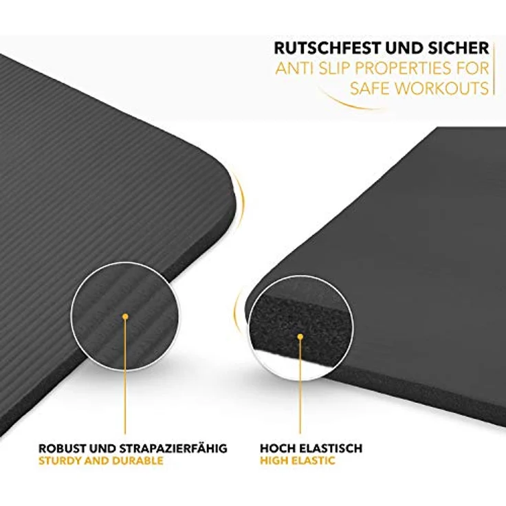 TRESKO Yogamatte Phthalatfrei, rutschfest und gelenkschonend mit Tragegurt, 185 x 60 x 1,5 cm, schwarz – Bild 4