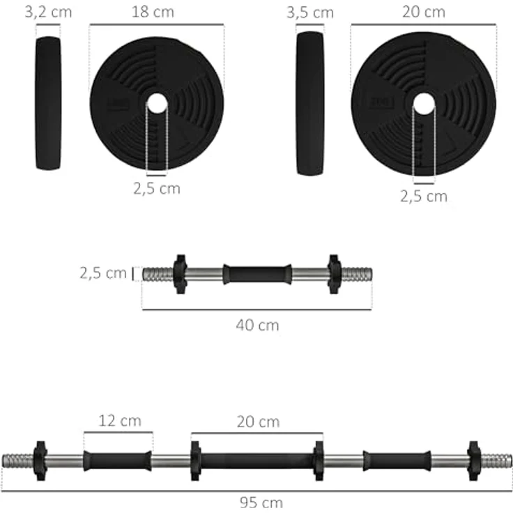 SPORTNOW 2-in-1 Hantel Set, 15 kg verstellbar Dumbbell Set mit 8 Hantelscheiben, Schwarz, bodenschonend – Bild 5