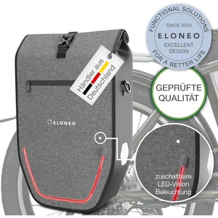 Eloneo Velotasche Gepäckträgertasche, 28 l, wasserdicht mit LED-Streifen und Reflektoren – Bild 8