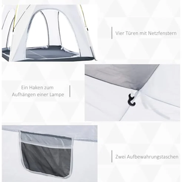 Outsunny Pop Up Kuppelzelt für 4 Personen, UV 50+, 4 Türen, 1,9 m Firsthöhe, 1000 mm Wassersäule, leicht und stabil für Camping und Garten – Bild 5