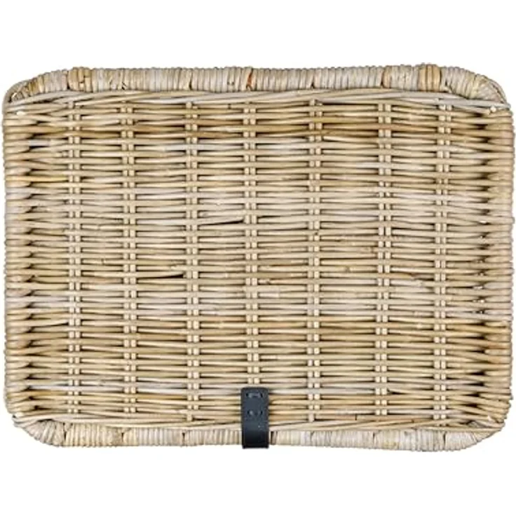 Basil DAX L Rattan Fahrradkorb, Rechteckiger Aufbewahrungskorb mit Deckel und Kunstledergriffen, Grau, Handgeflochten, 30 l Volumen – Bild 3