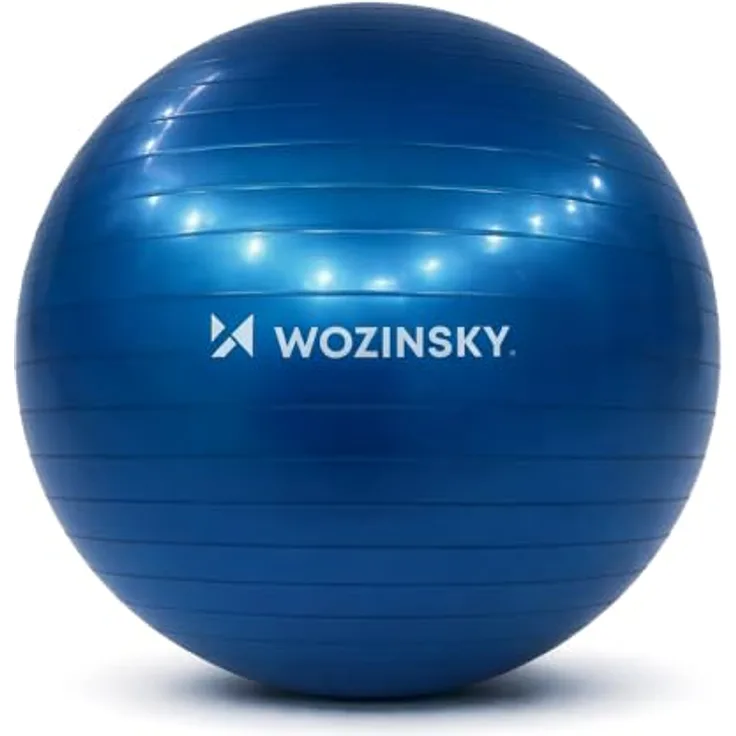 Wozinsky WGB65BL Gymnastikball, 65 cm, Blau, matten Oberfläche, belastbar bis 125 kg, inklusive Pumpe und Zubehör