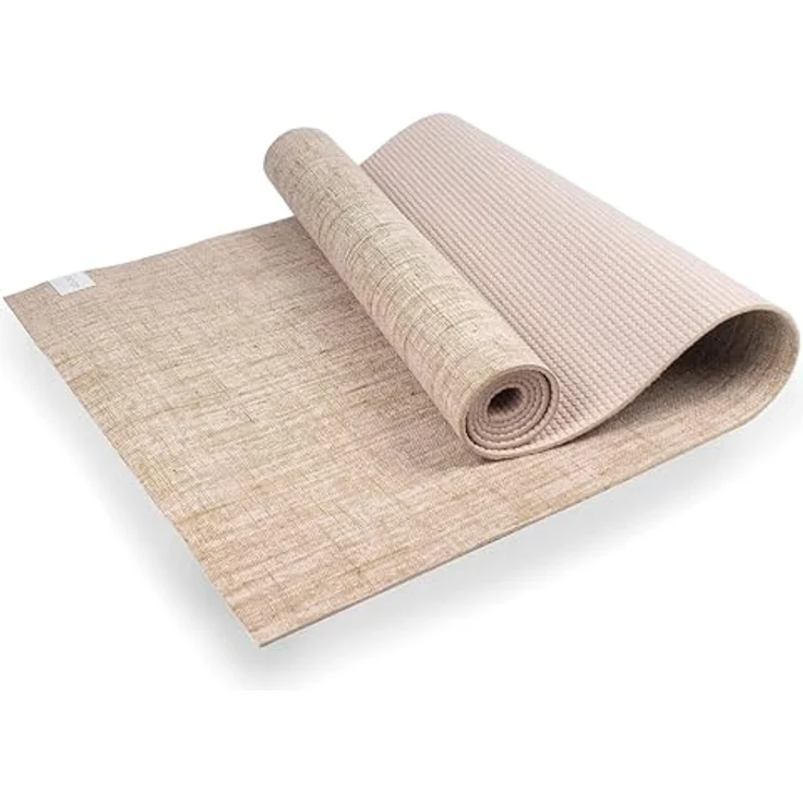 Myga Jute Yogamatte, rutschfest und langlebig, 5 mm dick, ideal für Yoga, Pilates & Fitnessübungen, tragbar, 183 cm x 61 cm, beige – Bild 1