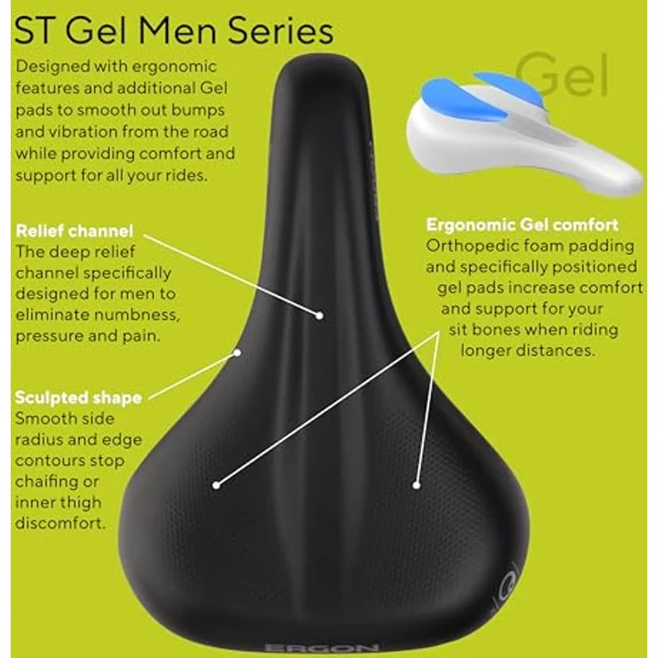 Ergon ST Gel, Velosattel mit orthopädischem Komfortschaum und Entlastungskanal für Herren – Bild 3