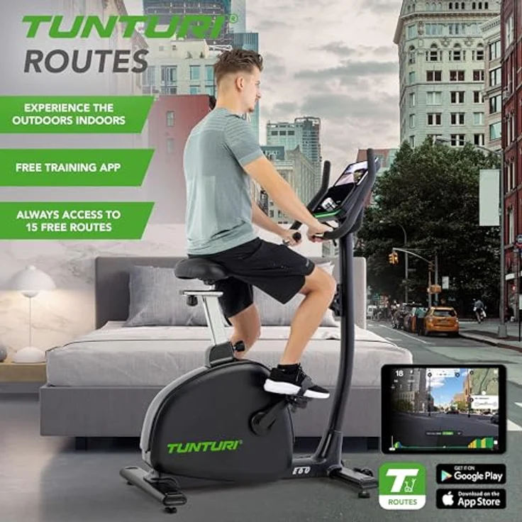 Tunturi Signature E60 Heimtrainer - Ergometer & Servomotor - Bluetooth - Fitnessfahrrad mit 26 Trainingsprogrammen - Niedriger Einstieg - Verstärkte Pedale - Komfort Plus Sattel, Schwarz – Bild 2