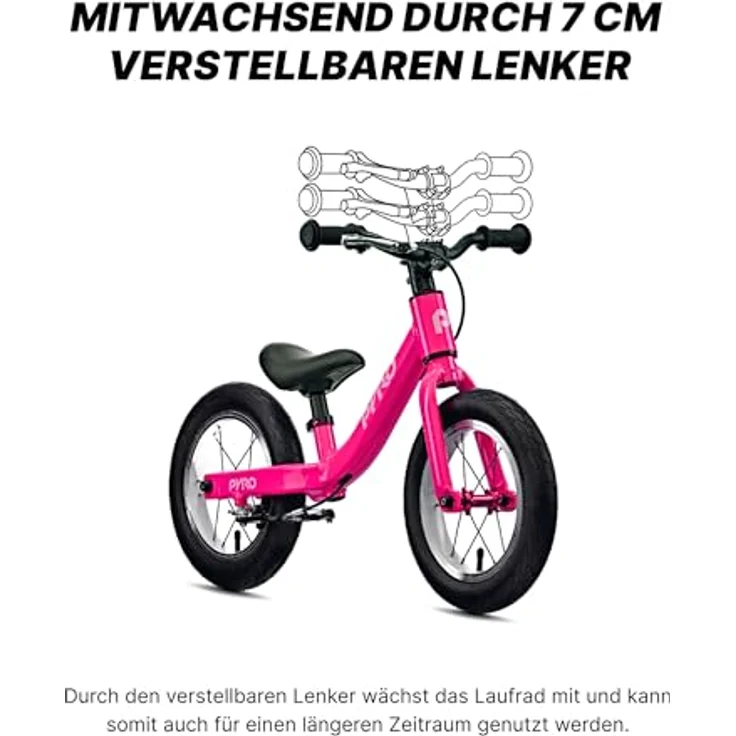 PYRO Bikes BB Twelve, Kinderfahrrad 12-Zoll Balancebike für Kleinkinder, Magenta, ergonomischer Sattel, höhenverstellbarer Lenker, V-Bremsen – Bild 6