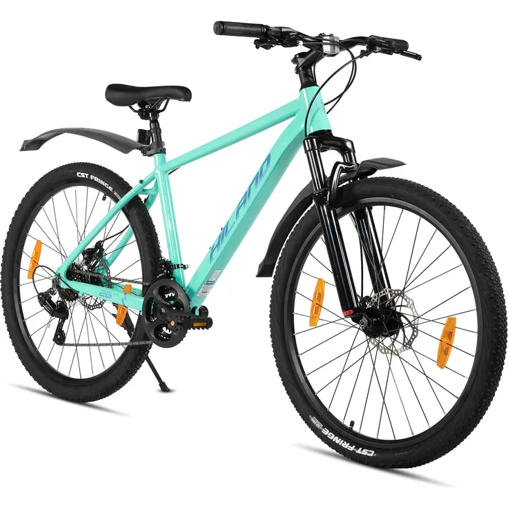 Hiland 26 Zoll Mountainbike MTB, Herren und Damen, 21 Gang, Aluminiumrahmen, Doppelscheibenbremsen, gefederte Vordergabel, Schutzbleche