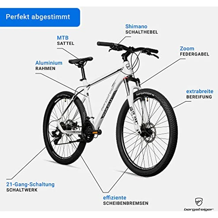 Bergsteiger Makalu 29 Zoll Mountainbike Aluminium, 21 Gang-Schaltung, Scheibenbremsen, Hardtail, geeignet ab 160 cm – Bild 5