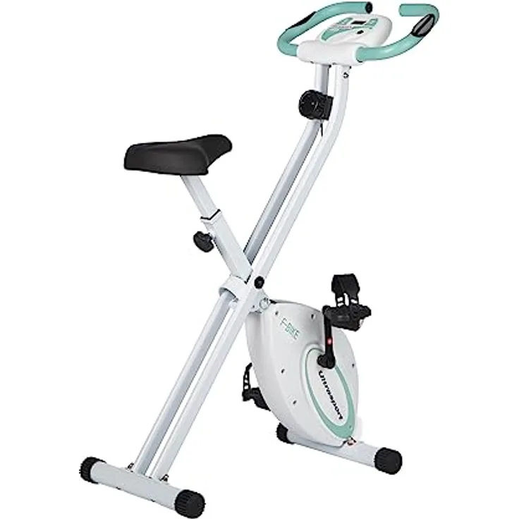 Ultrasport F-Bike, F-Rider Basics, Fahrradtrainer, Fitnessfahrrad LCD Trainingscomputer, Klappbarer Hometrainer, Max. Benutzergwicht 110 kg, Pulsmessung, 8 Widerstandsstufen, Trimmrad, Mint