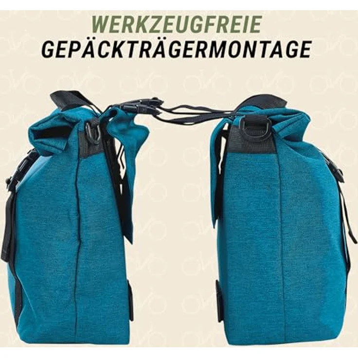 Prophete Doppelpacktasche für Gepäckträger, 2 x 10 Liter, wasserabweisend, Grün-Blau, 29,5 x 26 cm – Bild 5