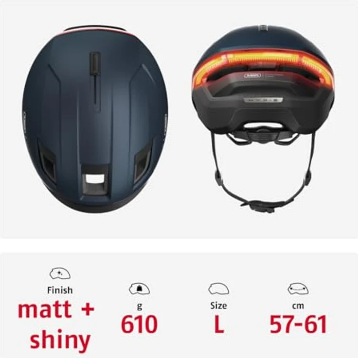 ABUS HYP-E Fahrradhelm, Helm mit Frontlicht, Rücklicht und Blinklicht, für E-Bike und S-Pedelec, Größe L, Blau – Bild 3
