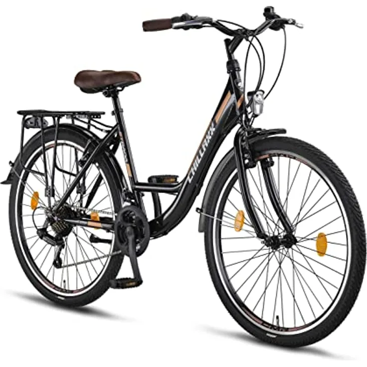 Chillaxx Strada Premium Citybike 26 Zoll in Schwarz-Braun V-Bremse - 21 Gang-Schaltung - Hollandfahrrad für Damen, Herren, Mädchen und Jungen