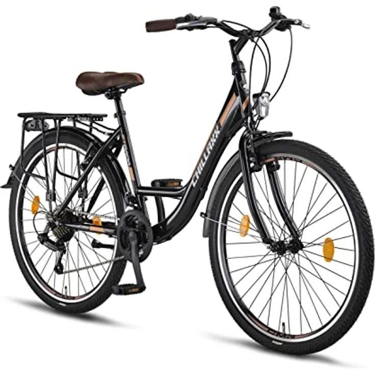 Chillaxx Strada Premium Citybike 26 Zoll in Schwarz-Braun V-Bremse - 21 Gang-Schaltung - Hollandfahrrad für Damen, Herren, Mädchen und Jungen – Bild 1