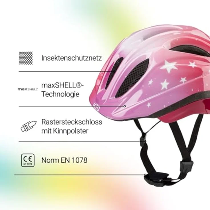 KED Meggy II Trend, Kinder Fahrradhelm mit Insektenschutznetz, integriertem LED-Rücklicht, maxSHELL Technologie, Stars Soft Pink, 52-58 cm (M) – Bild 2