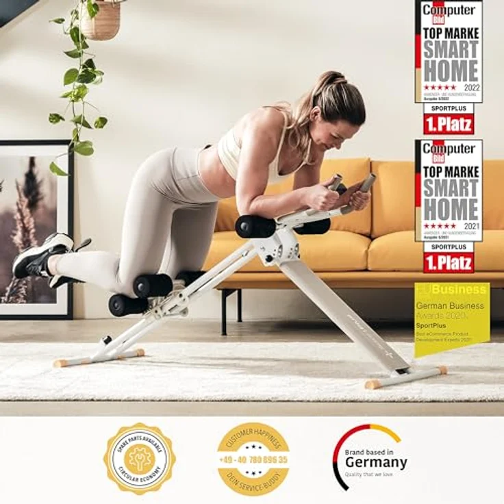 SportPlus Bauchtrainer SP-ALB-011-W, klappbare Sit-up Bank mit 4-fach verstellbarem Trainingswinkel, LCD-Display und bis 100 kg belastbar, weiß – Bild 3