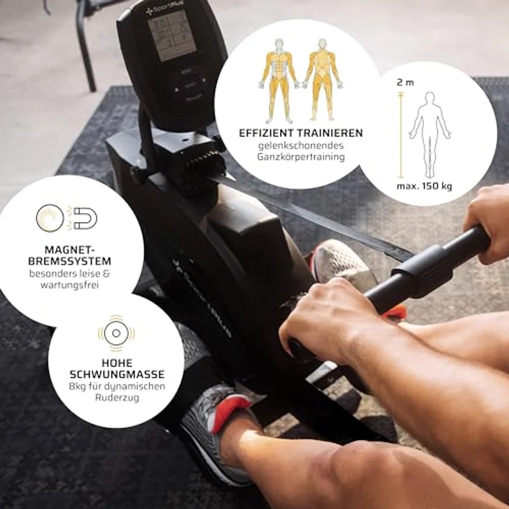 SportPlus Rudergerät für zuhause klappbar - extra leises Magnetbremssystem, Indoor Rudermaschine Fitness - TÜV SÜD Zertifiziert, bis 150kg – Bild 3