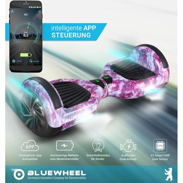 Bluewheel HX310s 6,5" Premium Hoverboard – Elektroboard mit LED, Bluetooth Lautsprecher, 700W Dual Motor, HX App-kompatibel, ideal für Kinder & Erwachsene, deutsche Qualitätsmarke – Bild 4