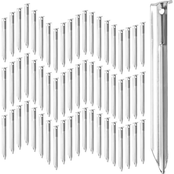 Relaxdays 60er Pack Zeltheringe, V-förmig, stabiler Bodenanker mit Öse und Widerhaken, 18 cm aus Stahl, silber