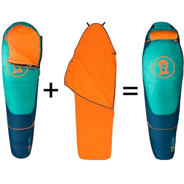Trollkids Kid's Femund 3in1, Schlafsack für Kinder mit Fleece-Innenschlafsack, Sea Green und Madeira Blue – Bild 3
