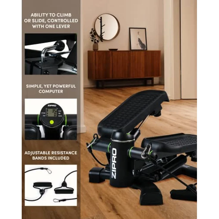 Zipro Roam Stepper Mini-Fitnessgerät inkl. LCD-Trainingscomputer mit vielen Funktionen Fitnesstraining für Zuhause Heimtrainer Swingstepper für Bein- und Po-Training verschleißfrei 5942617 Schwarz – Bild 4