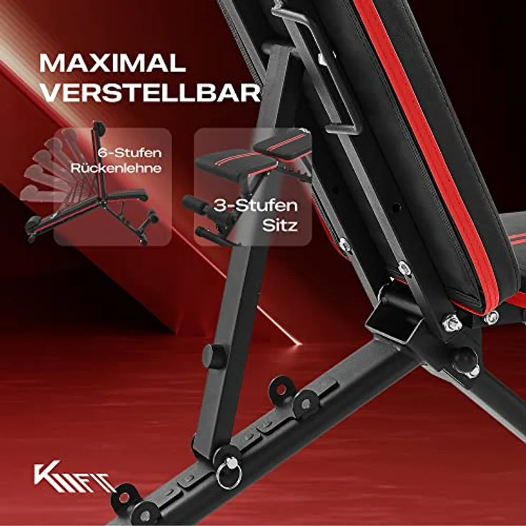 KM Fit klappbare Hantelbank Multifunktion Training Fitness Bank | 6-Fach verstellbare Rückenlehne | 3-Fach Verstellbarer Sitz | Atmungsaktive Eva-Oberfläche | Belastbarkeit bis zu 250 kg - Preisvergleich – Bild 4