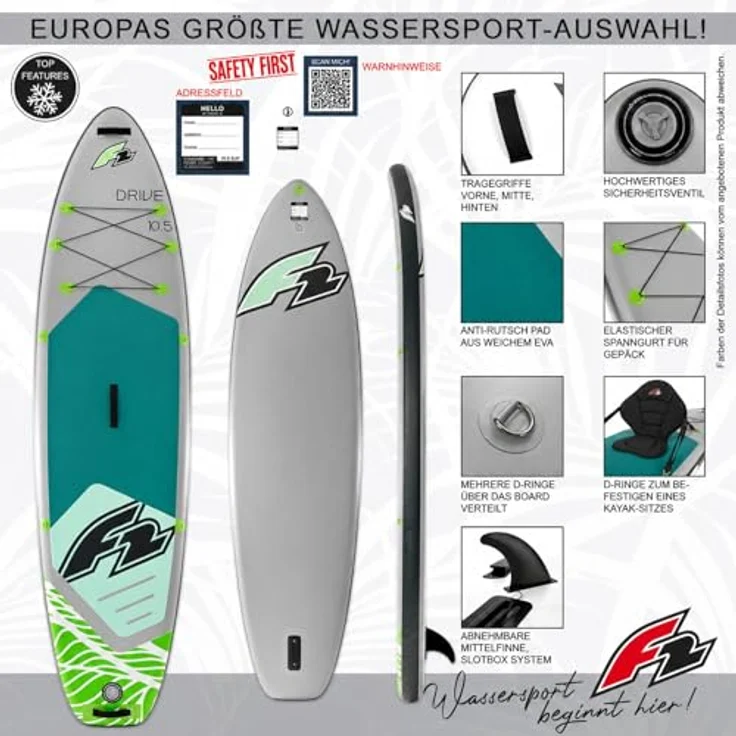 F2 SUP Stand Up Paddle Board Drive 350cm 11,5, robuster 6" Dropstitch, inklusive Paket mit Tasche, Paddel und Pumpe, grau – Bild 2