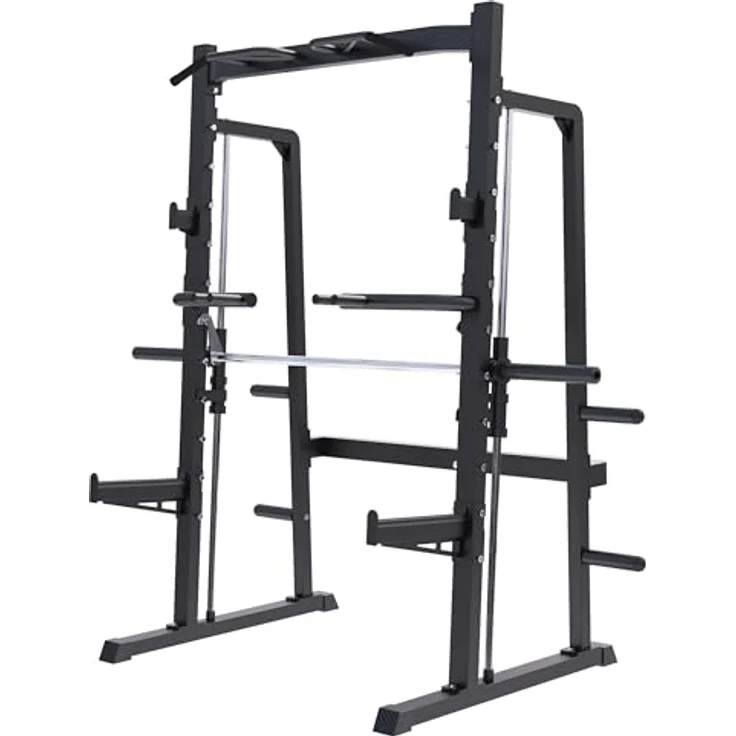 GORILLA SPORTS® Half Rack Smith Machine - Schwarzes Squat Rack mit Klimmzugstange, für 30/50mm Hantelscheiben, Maximale Belastbarkeit 300 kg – Bild 1