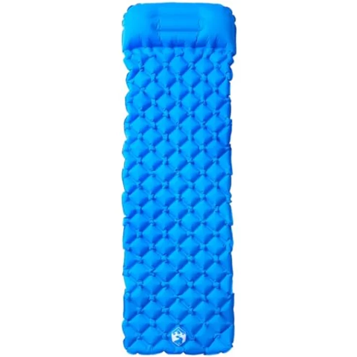 vidaXL Isomatte, Luftmatratze mit Integriertem Kissen und Tragetasche, Campingmatte Aufblasbar Tragbar Wasserfest, Blau 40D-Nylon – Bild 2